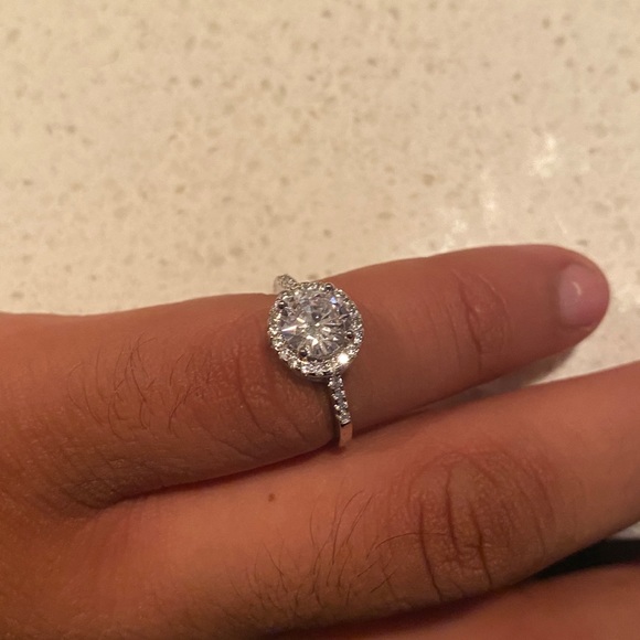 Halo Round Cut Engagement Ring Sterling Silver Stamped 925 Austrian Crystal - Picture 4 of 14